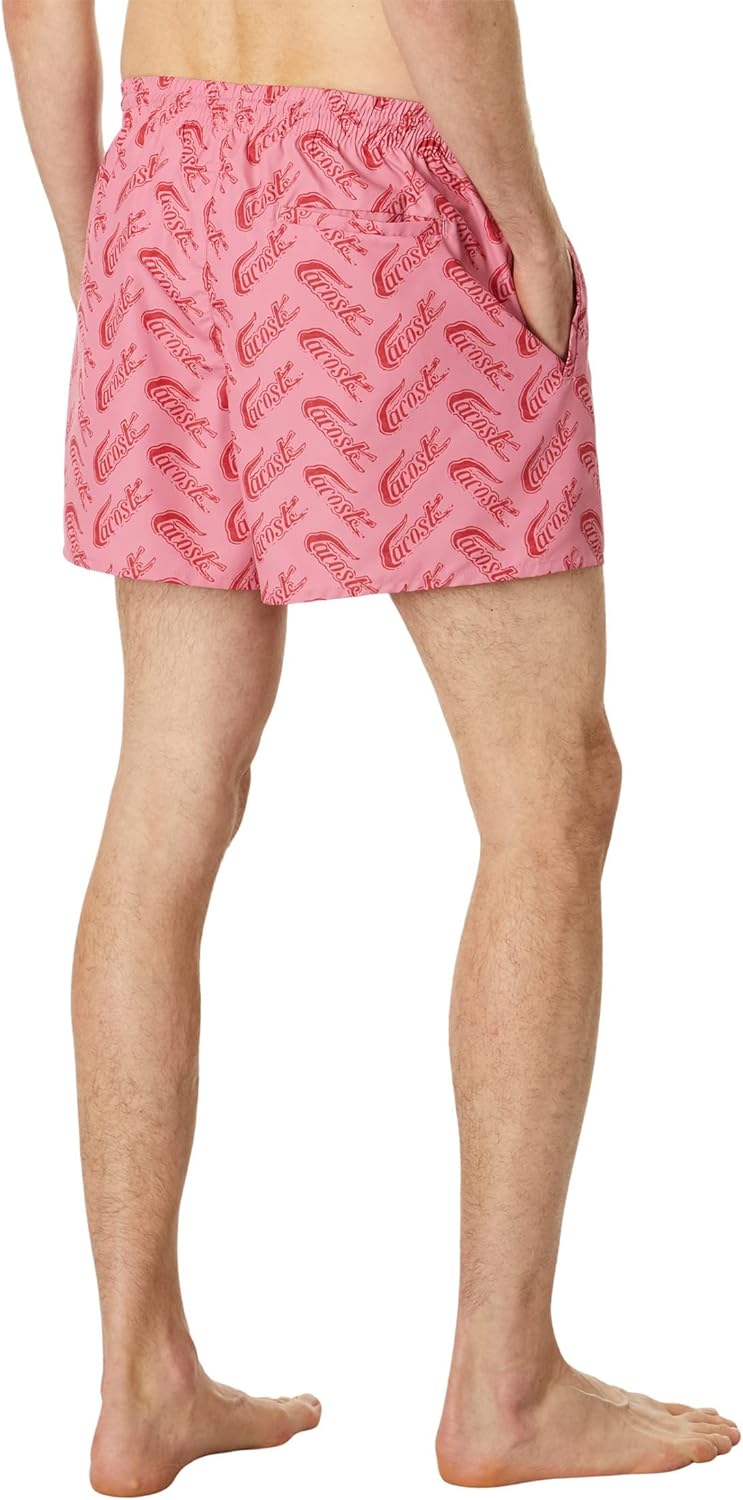 Lacoste мужские стандартные летние шорты для плавания Mid-Thigh с логотипом по всей поверхности, Lighthouse Red/Reseda — фото 2
