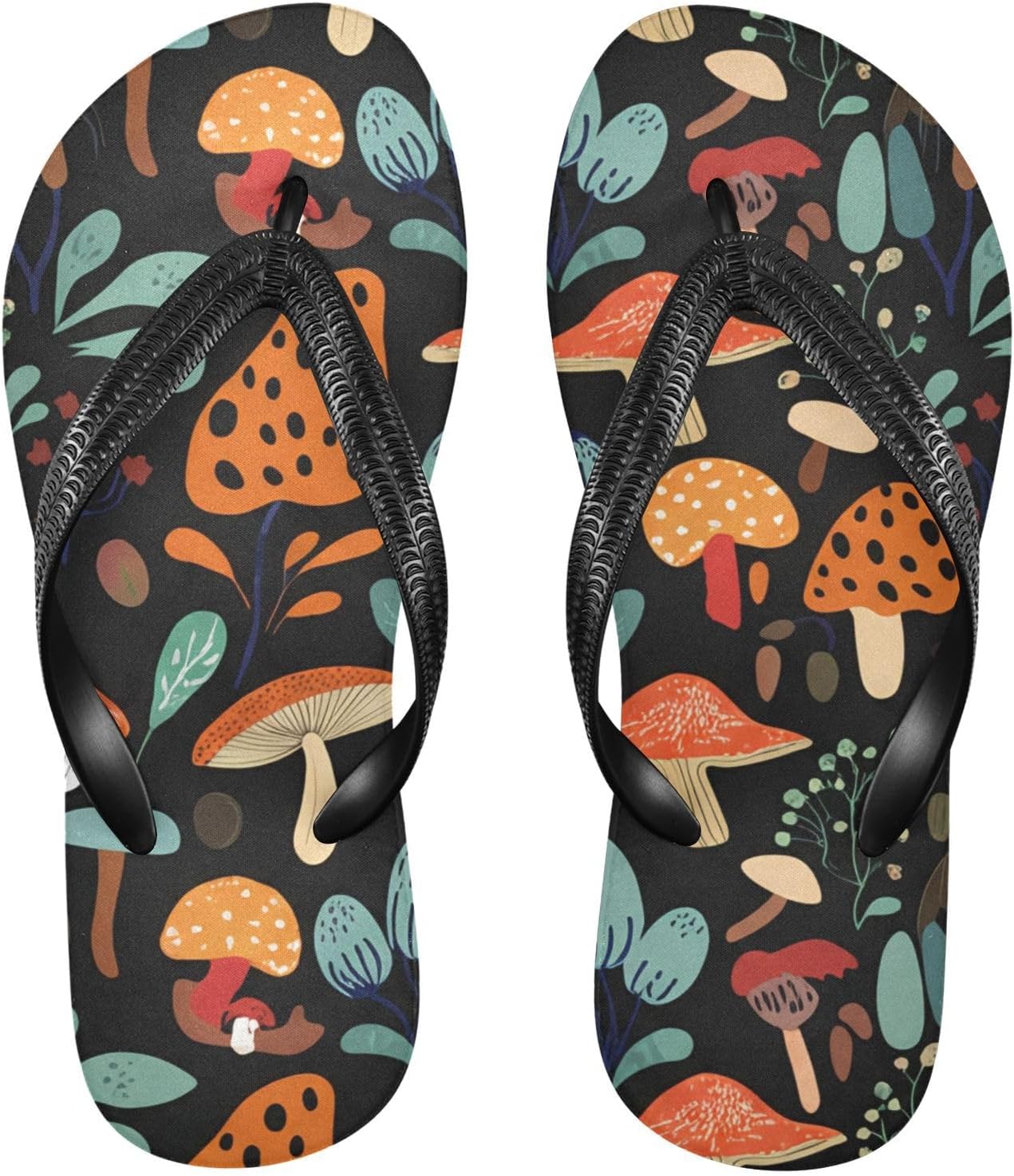 

Черные шлепанцы с рисунком грибных листьев, пляжные сандалии-вьетнамки, резинескользящие летние тапочки для женщин и мужчин Sinestour