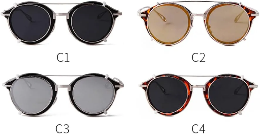 

Винтажные солнцезащитные очки в стиле стимпанк для мужчин, с зажимом, леопардовым принтом, металлическими круглыми линзами и съемными откидными линзами VFDHN, C4