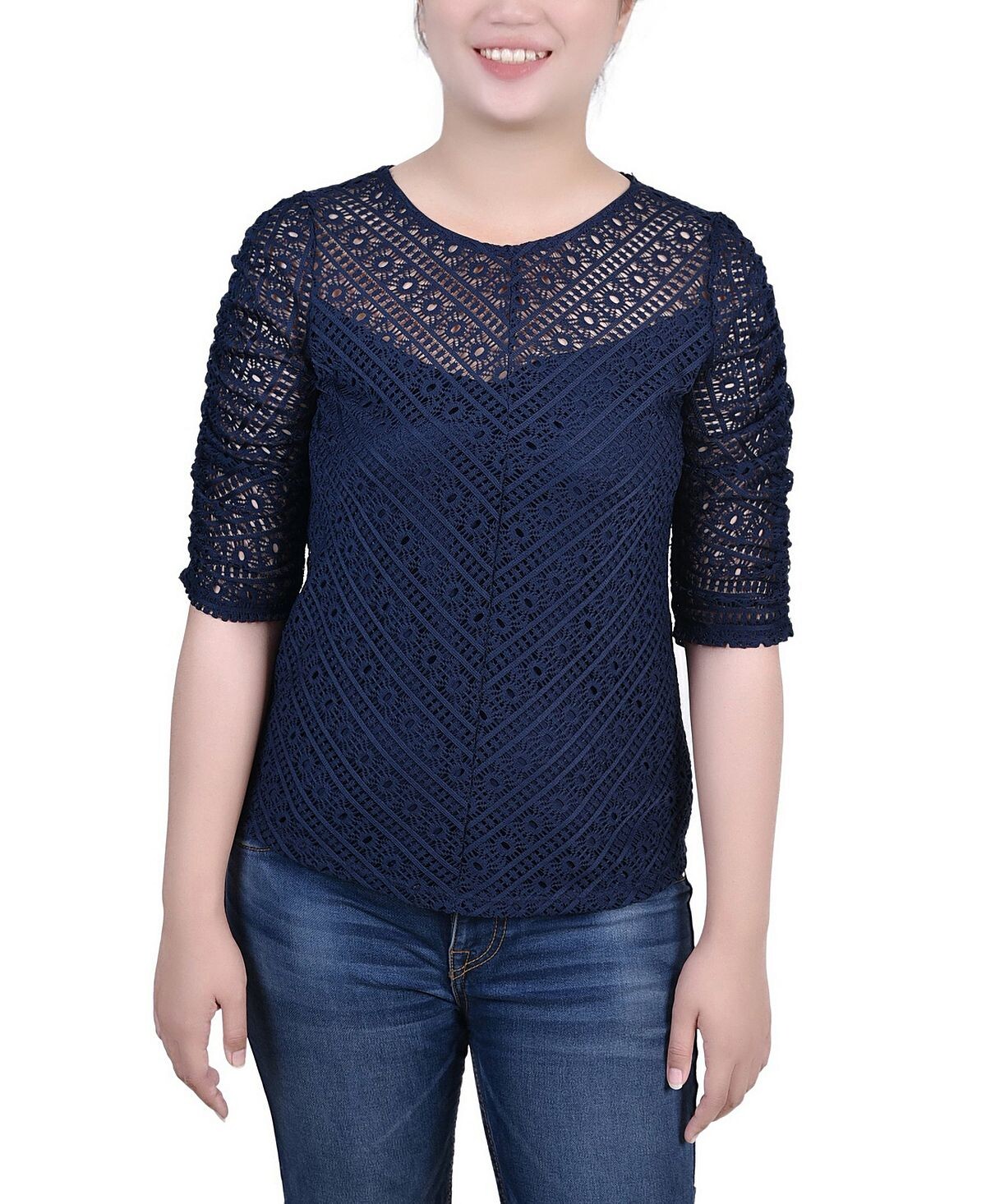 

Кружевной топ Petite с рукавами-рюшами NY Collection