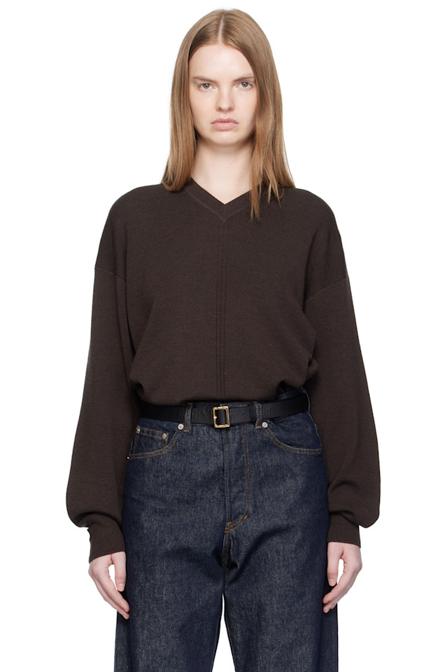 

Lemaire Коричневый свитер с V-образным вырезом