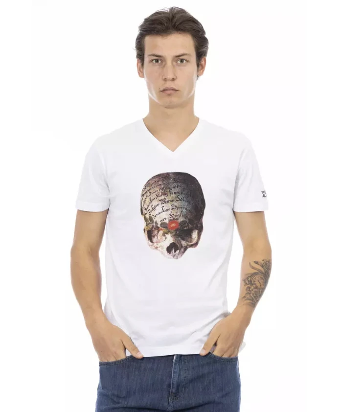 

Белая хлопковая мужская футболка с V-образным вырезом Trussardi, белый