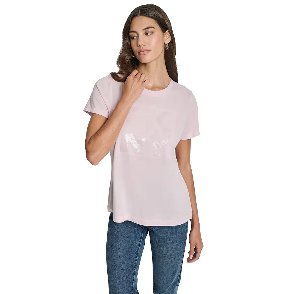 

Футболка DKNY с коротким рукавом и логотипом, украшенным пайетками, розовый