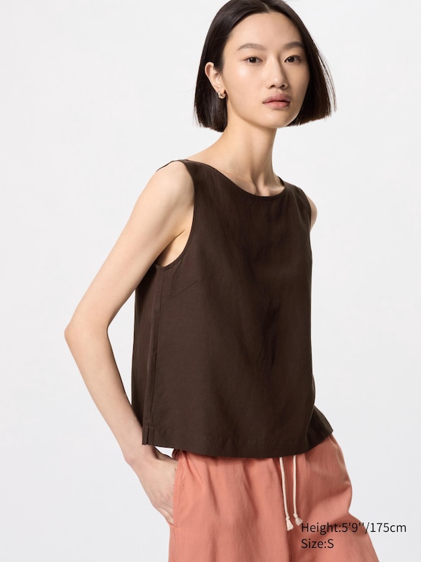 

Блузка из льняной смеси (без рукавов) Uniqlo, коричневый