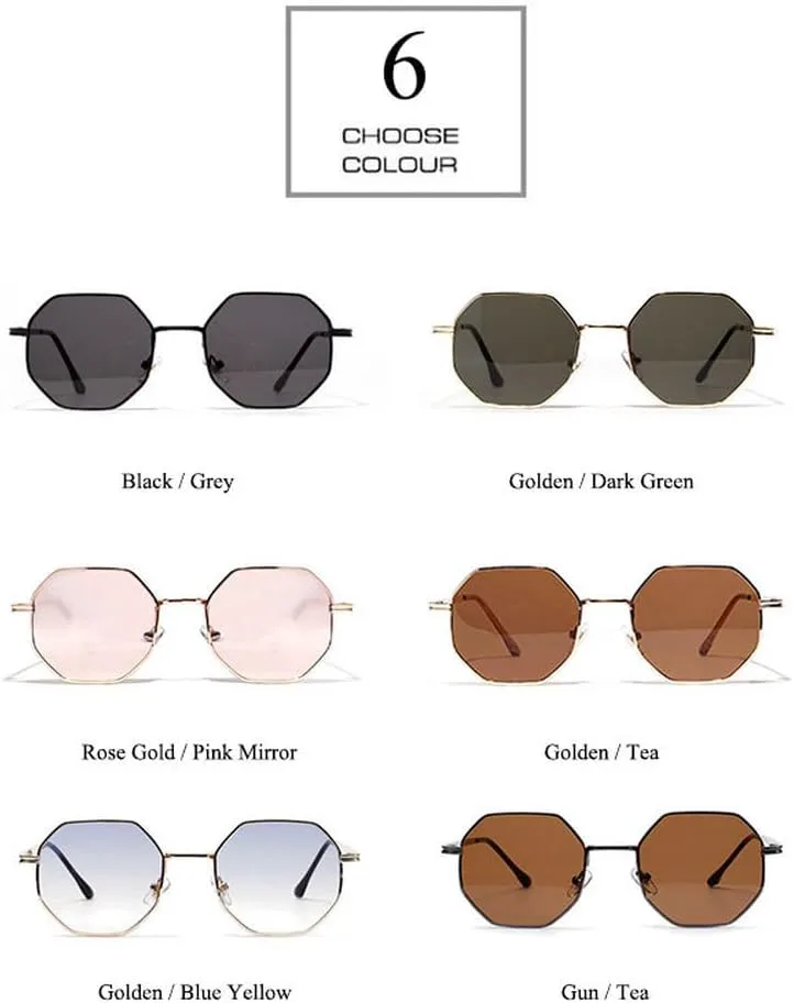 

Ретро-солнцезащитные очки в шестиугольной металлической оправе, модные, цвет розовое золото, зеркальные, защита от УФ-излучения UV400 HVTVTLA, Black Clear