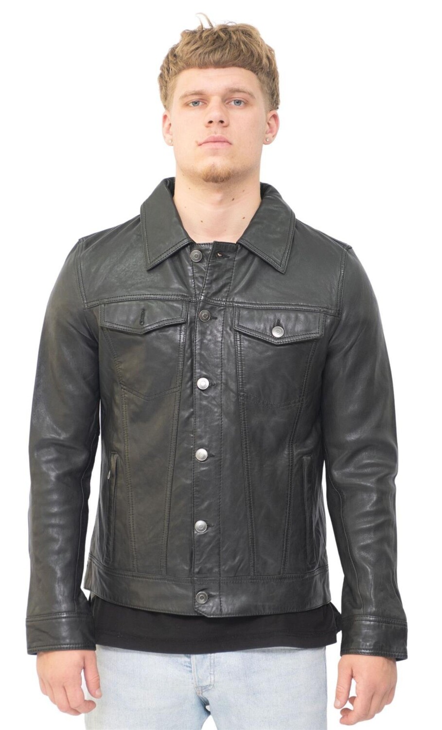 

Кожаная рубашка в стиле ретро. Куртка Trucker-Bali Infinity Leather, черный
