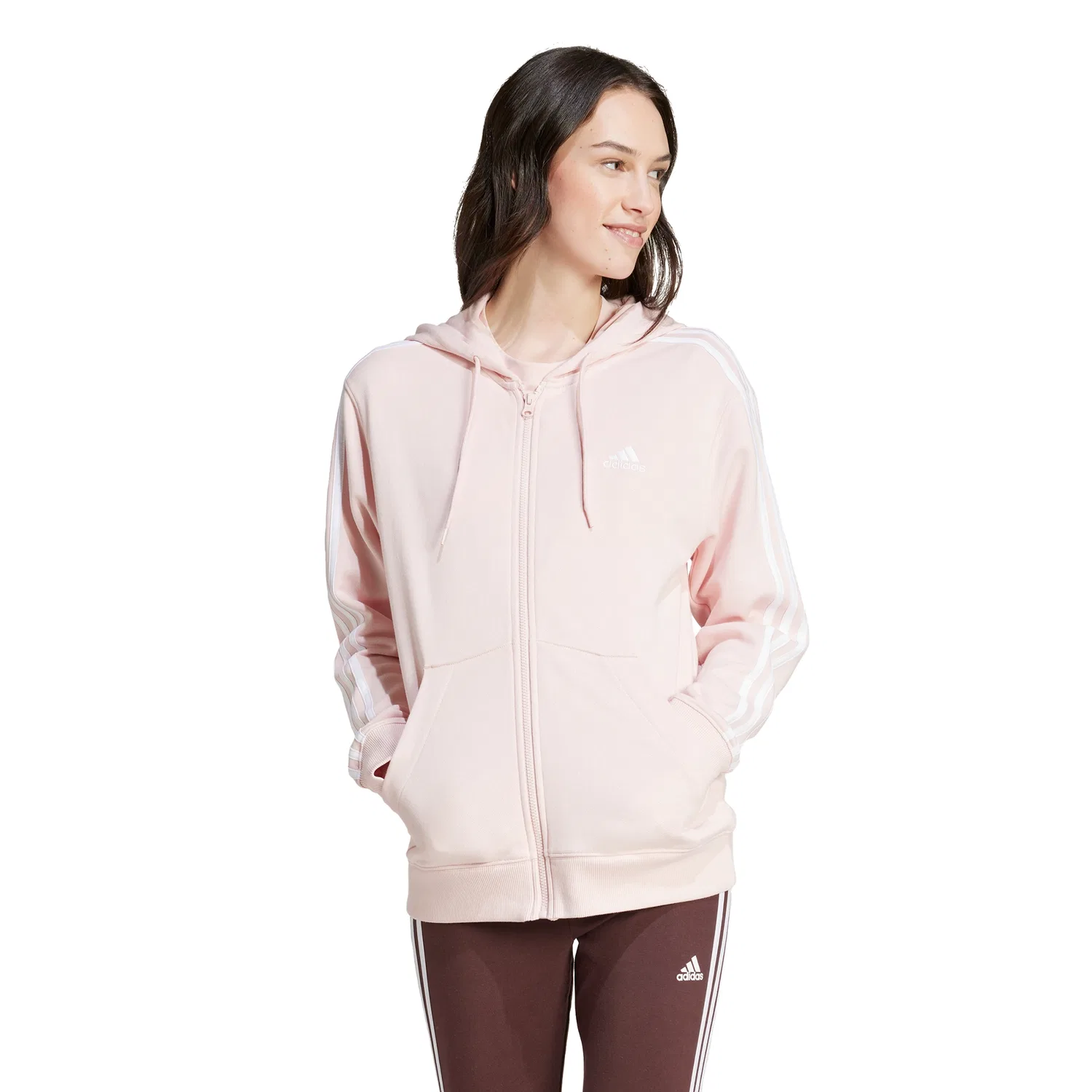 Худи унисекс Essential 3-Stripes French Terry на молнии, розовое, от Adidas — фото 4