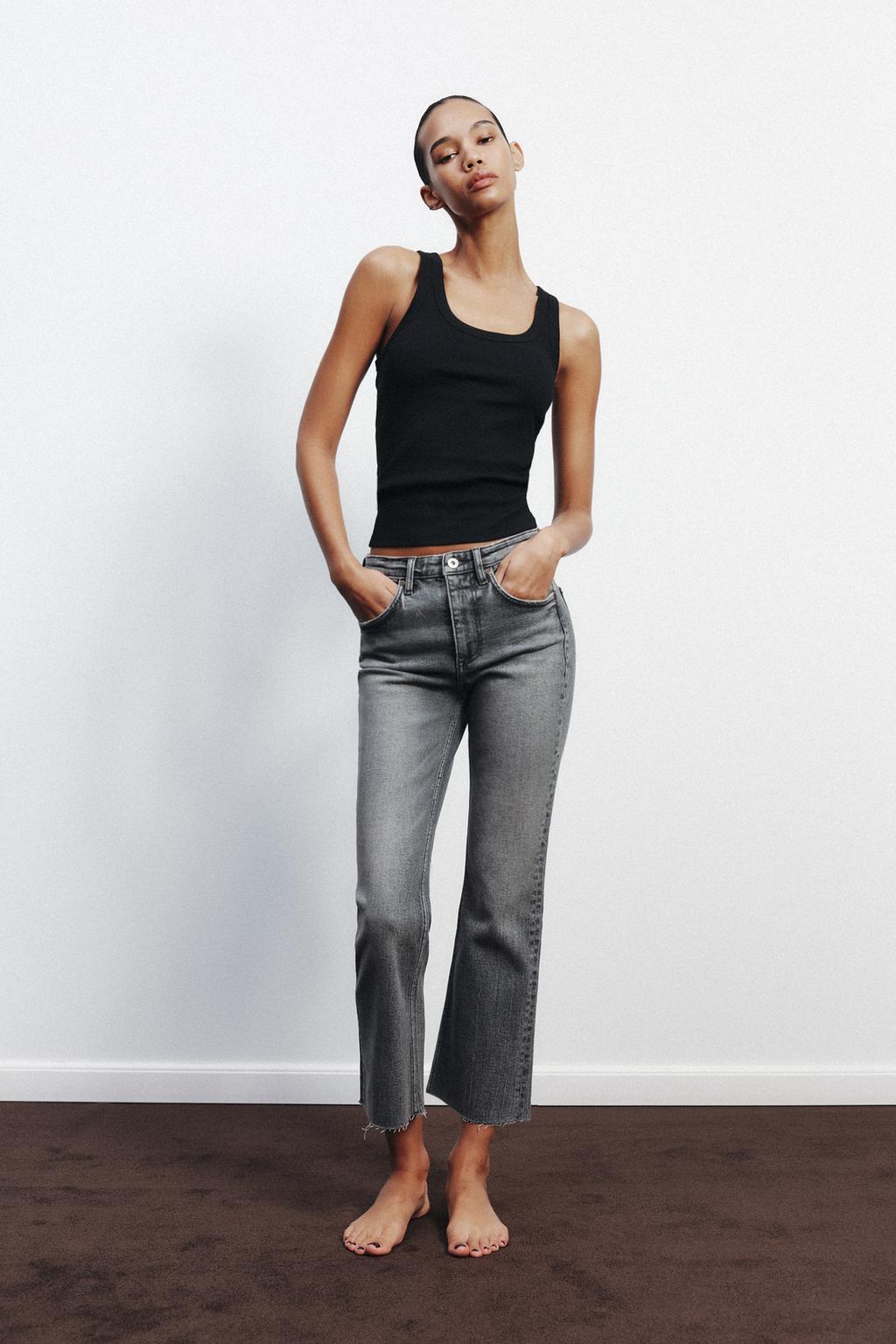 

Укороченные расклешенные джинсы trf с высокой талией ZARA, цвет Mid-grey