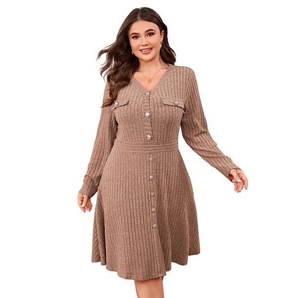 

Свитер с длинными рукавами и пуговицами Plus size Elitespirit, Brown
