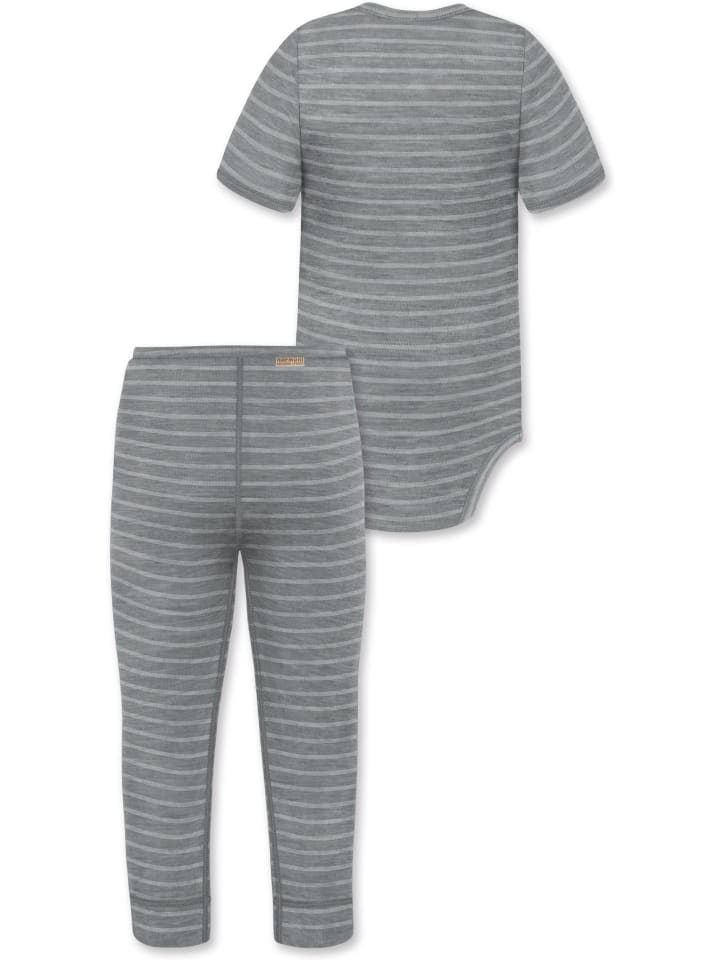 Normani Outdoor Sports Детский боди из мериносовой шерсти с короткими рукавами «Tihoi» и штанишки «Tutira» в серую полоску — фото 2