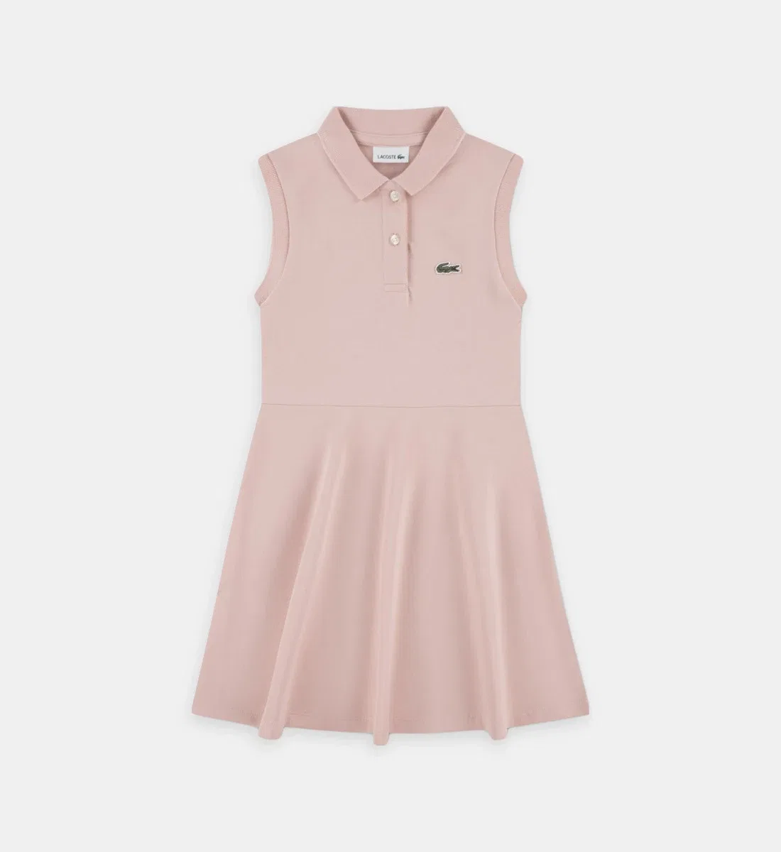 Фирменное струящееся поло-платье без рукавов из смесового хлопка Lacoste, розовый