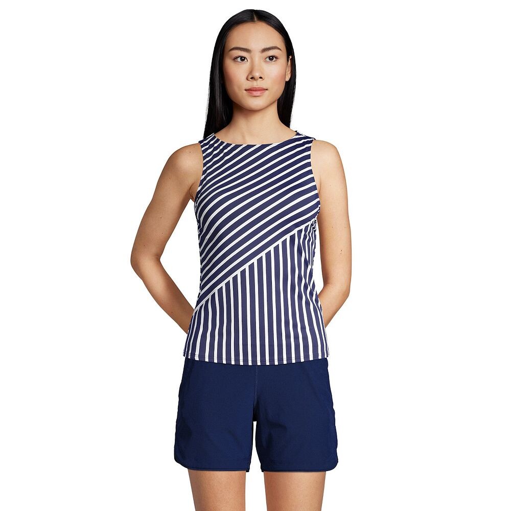 

Женский купальник-танкини Lands' End DD-Cup UPF 50 с высоким воротником, топ-топ, цвет Deep Sea Mix Stripe