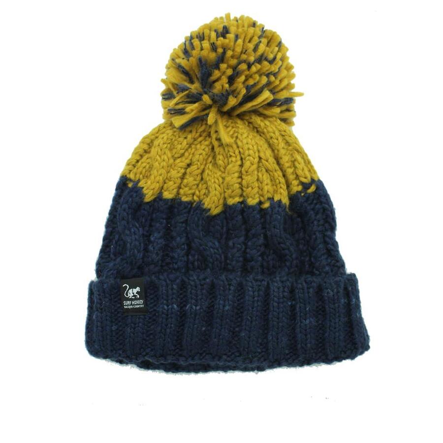 

SURF MONKEY Шапка с помпоном – Один размер – На подкладке – Унисекс (Темно-синий/Горчично-желтый)