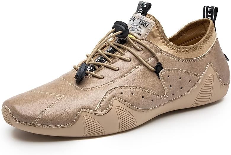 

Мужские кожаные кроссовки DESESE с шнуровкой и ручной строчкой, мягкие повседневные обувь, дышащие и удобные кроссовки, лоферы и лодочные туфли, бежевый