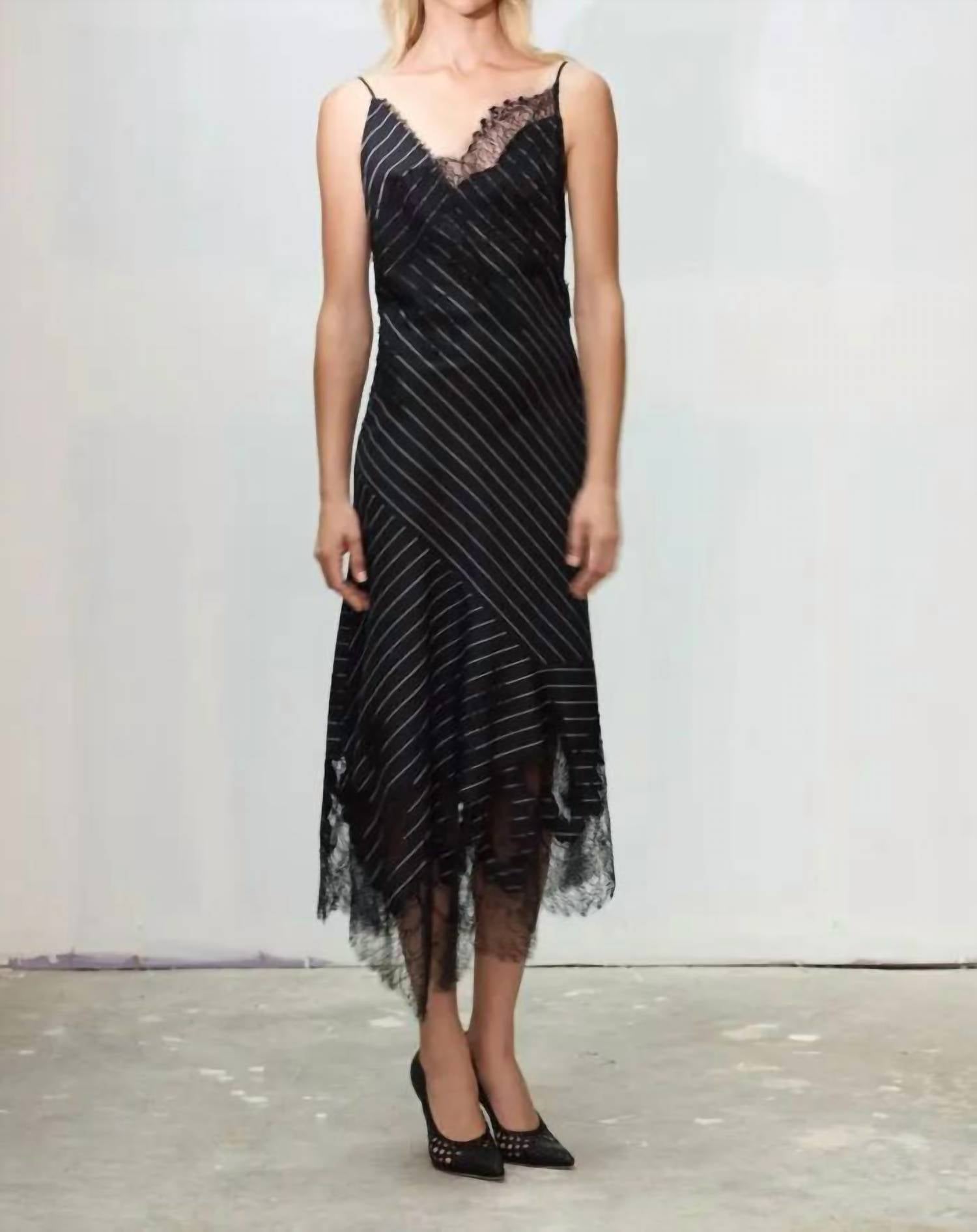 

Коктейльное платье с кружевом в тонкую полоску черного цвета Jason Wu