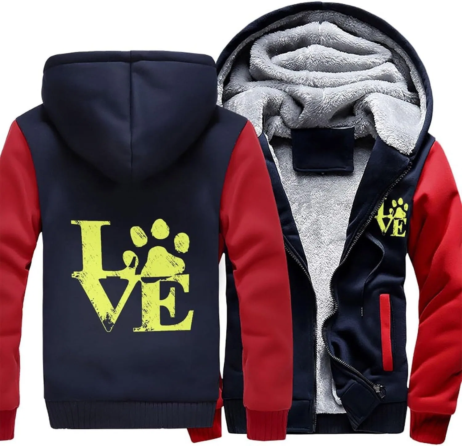 Толстовка мужская на молнии, флисовая, бренд Love Dag Paw, красный — фото 3