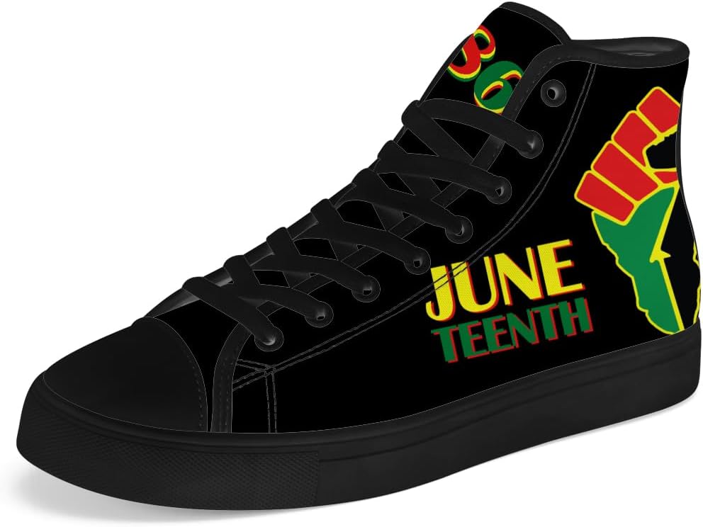 

Кеды на высокой подошве chebing Juneteenth с пан-африканским флагом для мужчин и женщин, высокие кроссовки на шнуровке, повседневная обувь, подарок для папы и мамы, черный