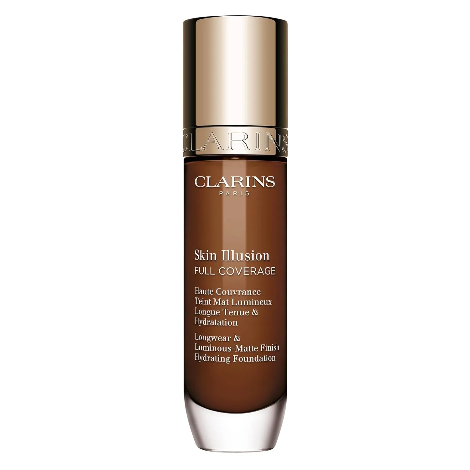 Clarins Skin Illusion Longwear Full Coverage Foundation, матовое сияние, 24 часа стойкости и увлажнения, естественный вид, устойчивость к переносу, поту и размазыванию, с гиалуроновой кислотой, 30 мл, 119.5C Deep espresso with cool undertones