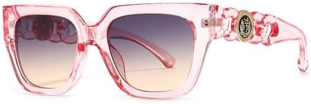 

Солнцезащитные очки в стиле ретро квадратной формы для женщин и мужчин, винтажные прямоугольные солнцезащитные очки с защитой от УФ-излучения UV400 MTZJH, Pink Grey Yellow