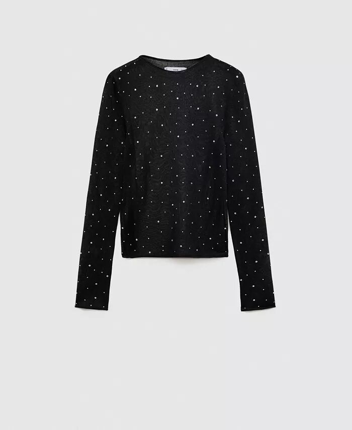 

Женский свитер тонкой вязки со стразами MANGO, черный
