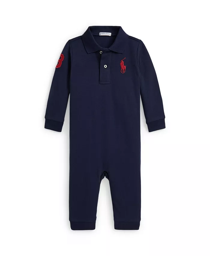 

Комбинезон из хлопковой сетки с длинными рукавами для мальчиков Big Pony Polo Ralph Lauren, синий