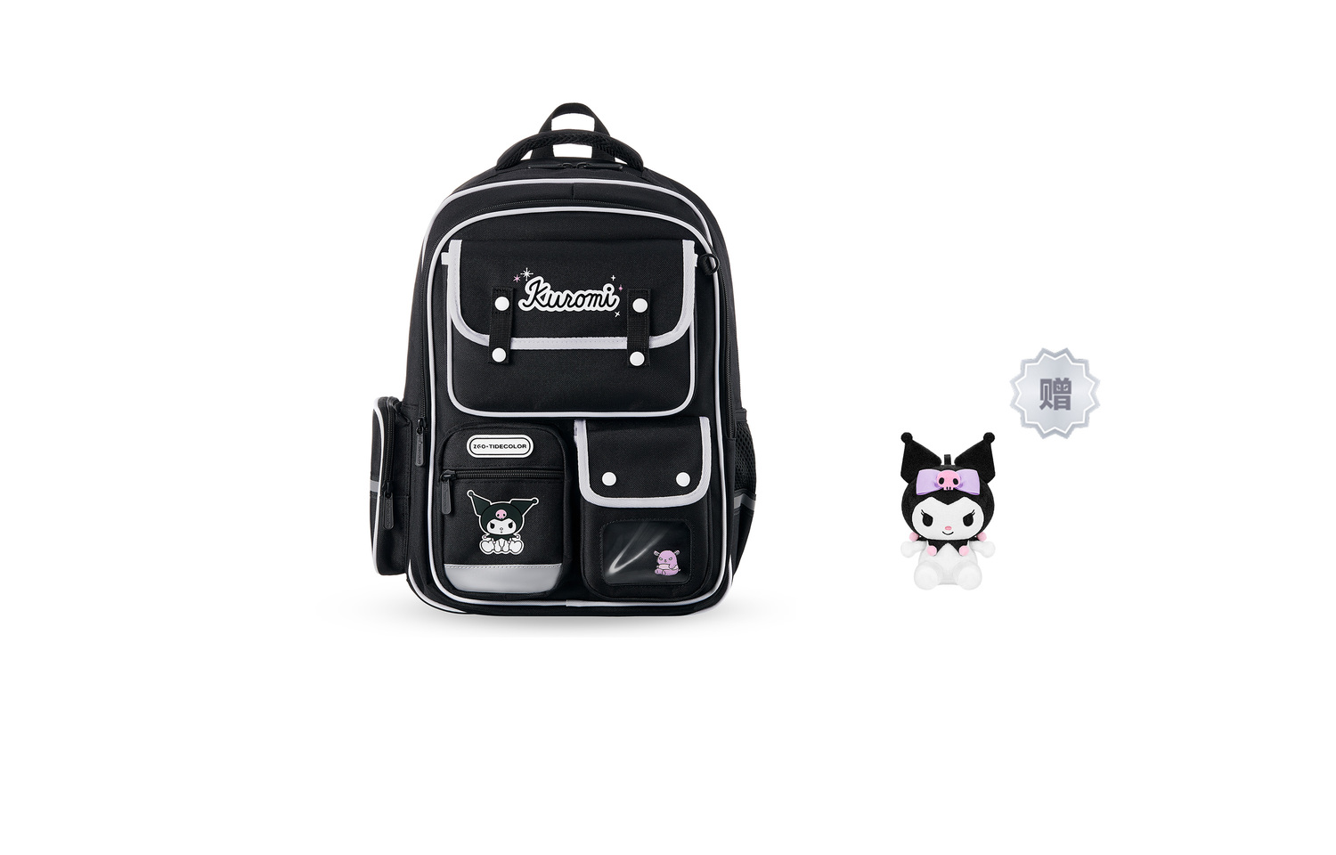 

Sanrio Большой женский рюкзак из полиэстера разноцветный, Kuromi - Black Large Version + Kuromi Pendant