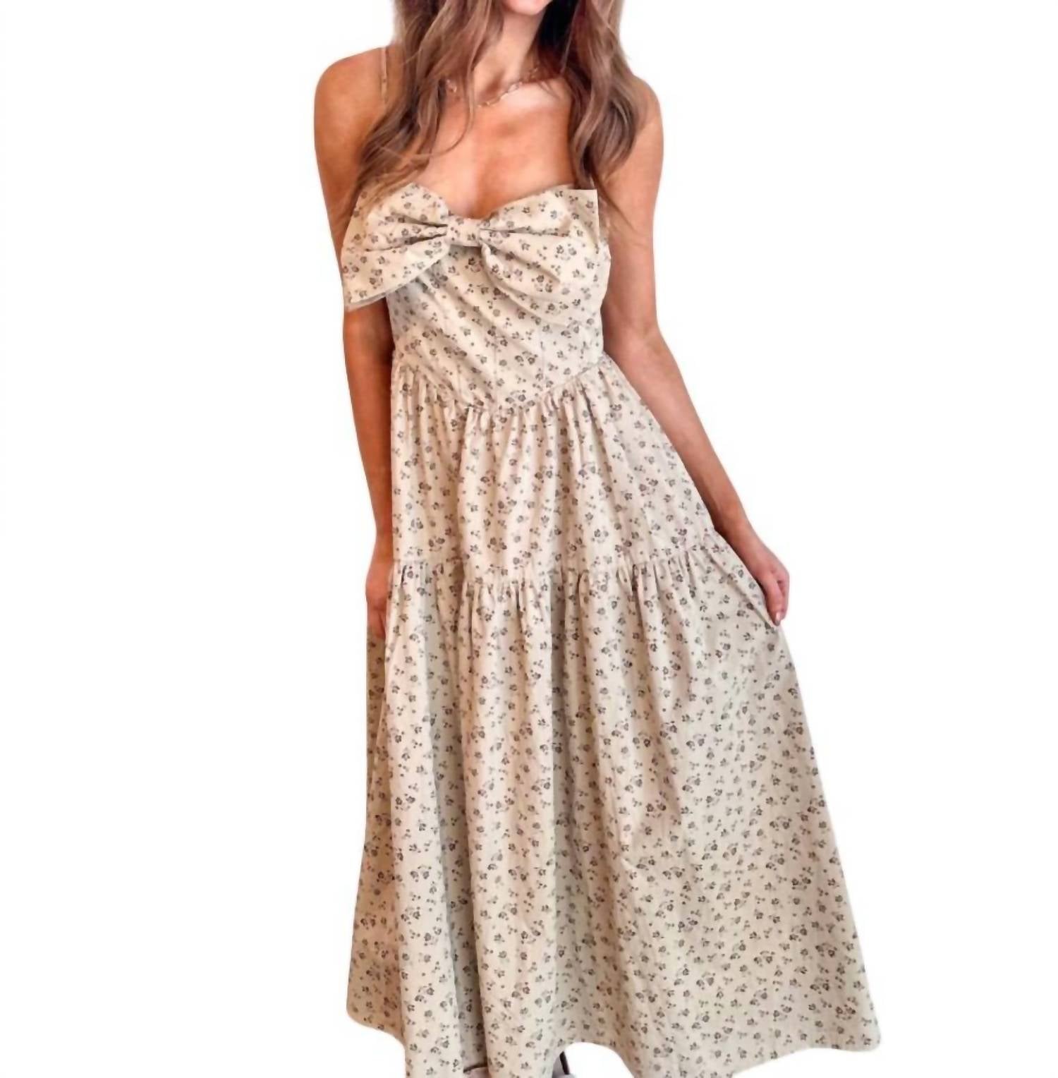 

Платье макси Tied In Florals в бежево-коричневом цвете STORIA