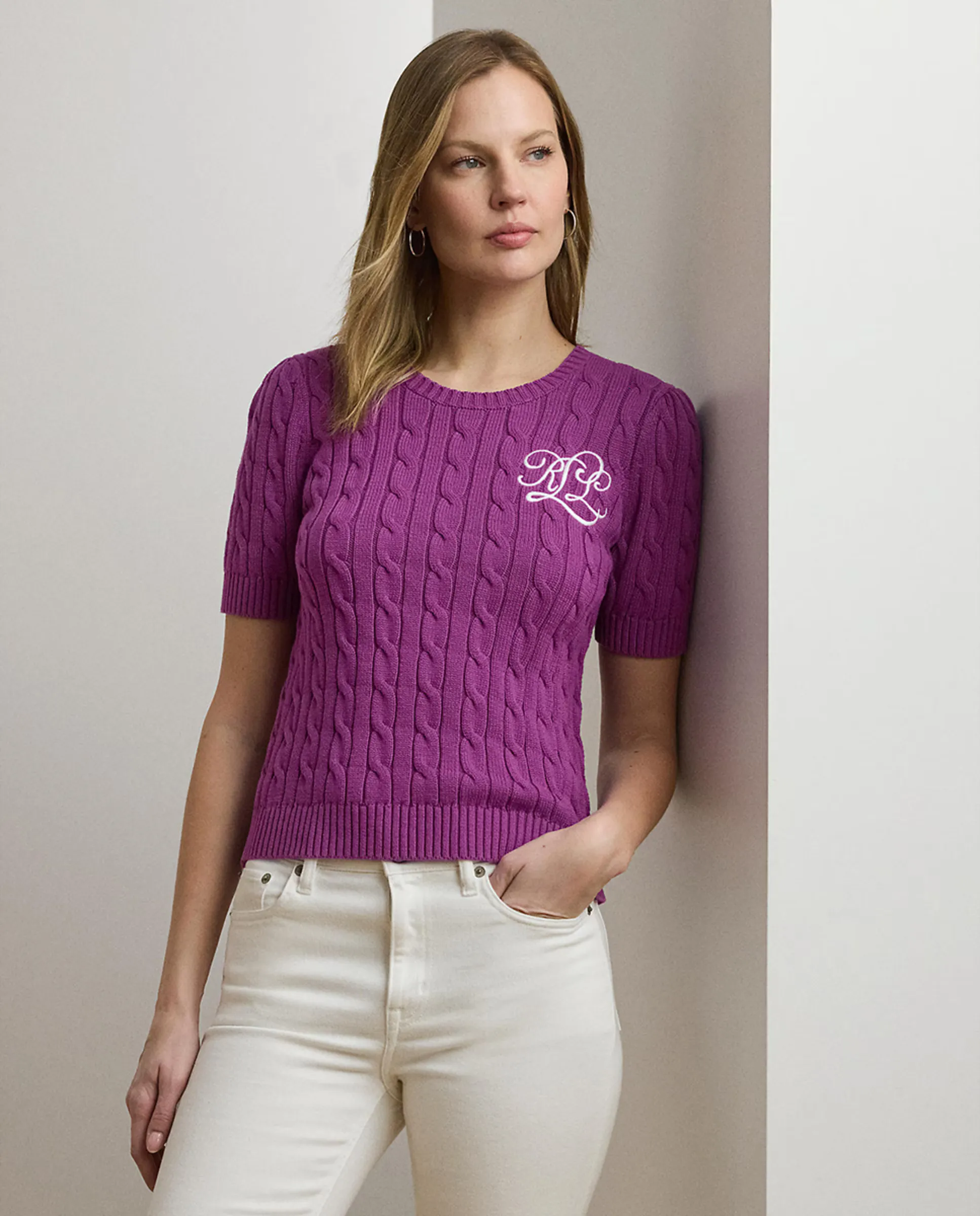 

Женский джемпер из хлопка с узором "косы" Lauren Ralph Lauren, фиолетовый