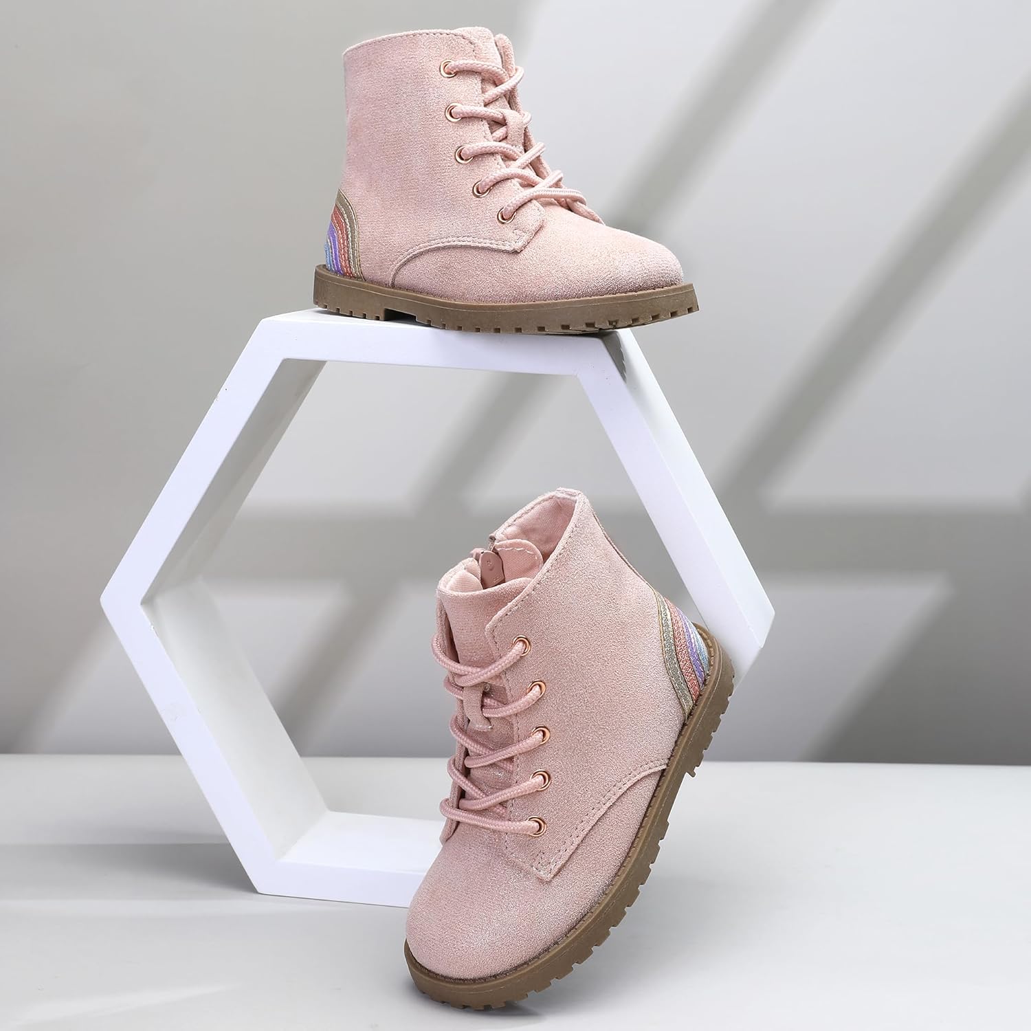 Сапожки для девочек Shoeslocker с молнией, замшевые ботиночки для малышей, модные радужные ботинки для малышей/маленьких детей, Pink — фото 4