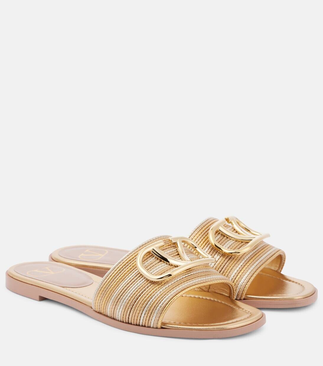 Сандалии VLogo Signature из металлизированной кожи Valentino Garavani, цвет multicolor oro/star gold