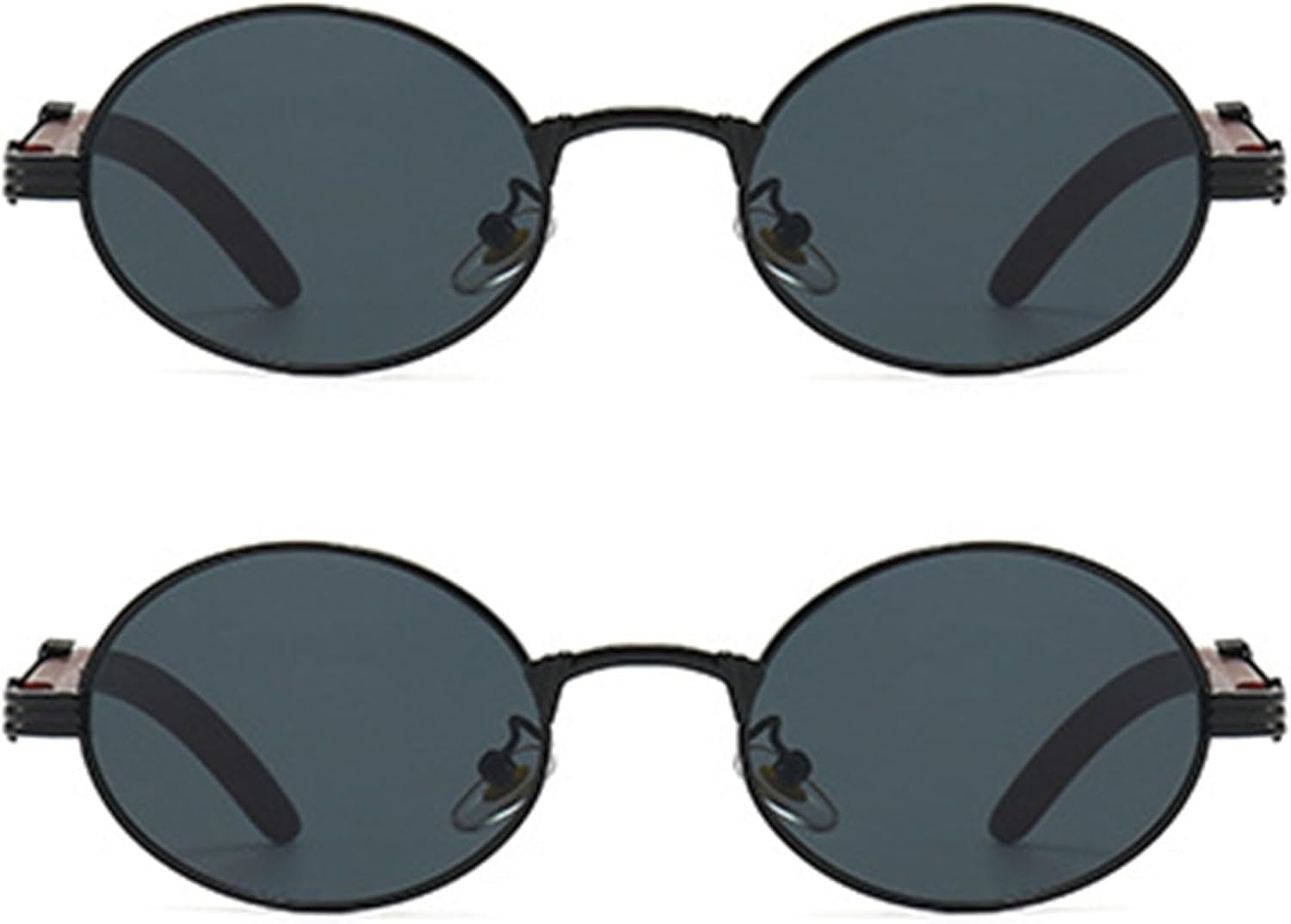 

Винтажные круглые солнцезащитные очки без поляризации, унисекс, ретро, ​​металлические круглые солнцезащитные очки с тонированными линзами для женщин и мужчин ALKAHE, 2 Pack Black Frame Grey Lens