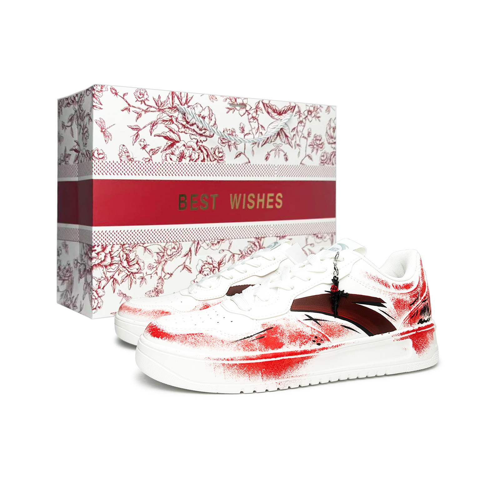 

Расслабленные нескользящие легкие увеличивающие рост низкие скейтборд кроссовки Unisex ANTA, белый красный (красный special shopping bag)