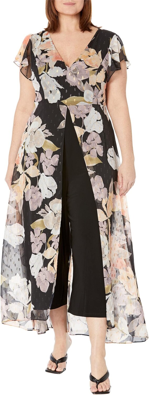 

Комбинезон Adrianna Papell Stretch Crepe Jumpsuit with Printed Chiffon Walk Thru Jumpsuit, цвет Black Multi