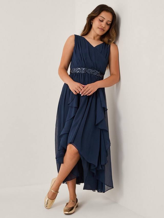 

Детское платье для выпускного Clemmie с шифоном и пайетками Monsoon, Navy