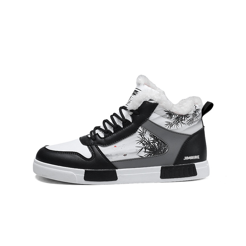 

King Jinmai Скользоустойчивые водонепроницаемые мужские низкие скейтерские кроссовки черно-белые зимние на флисовой подкладке, цвет Black White Winter Fleece-Lined