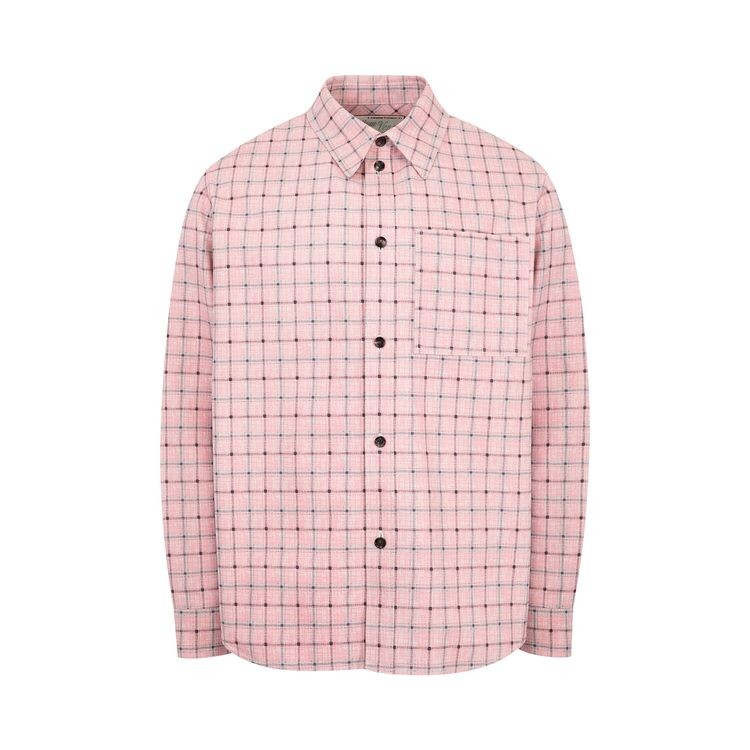 

Рубашка Bottega Veneta Pink Check Print Leather Shirt Pale Pink/Grey, розовый