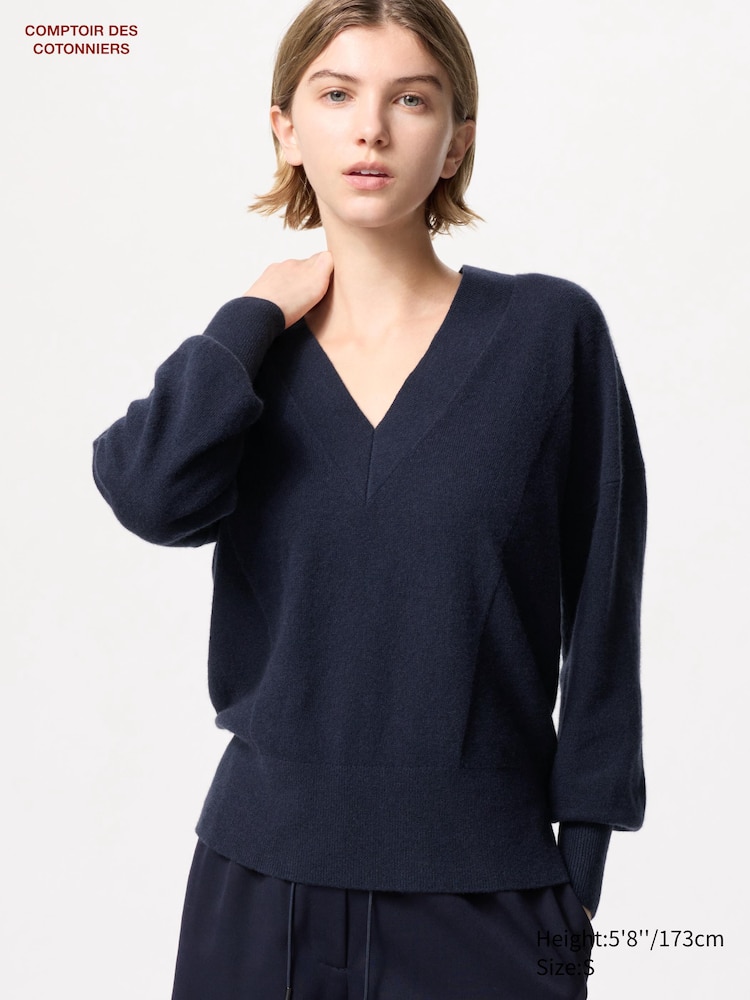 

Кашемировый джемпер v-образный вырез Uniqlo, цвет 69 синий