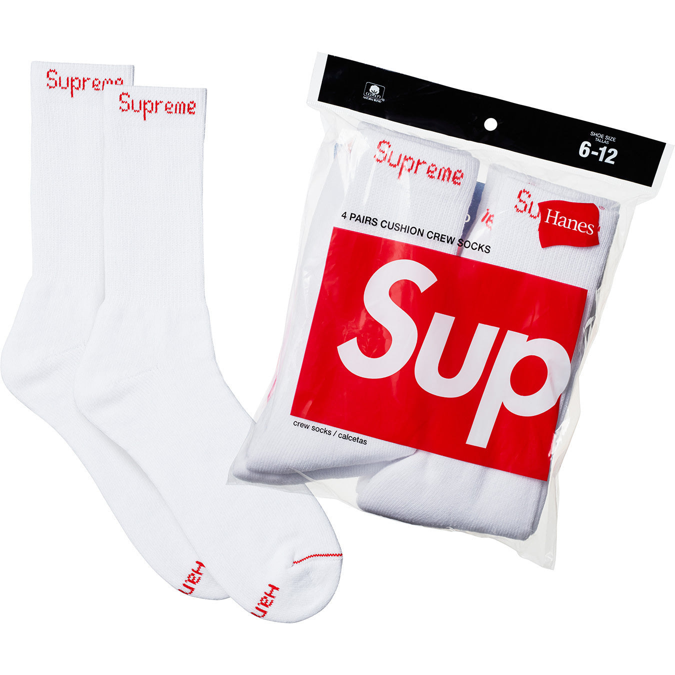 

Supreme Носки X Hanes Crew, 4 пары, черные