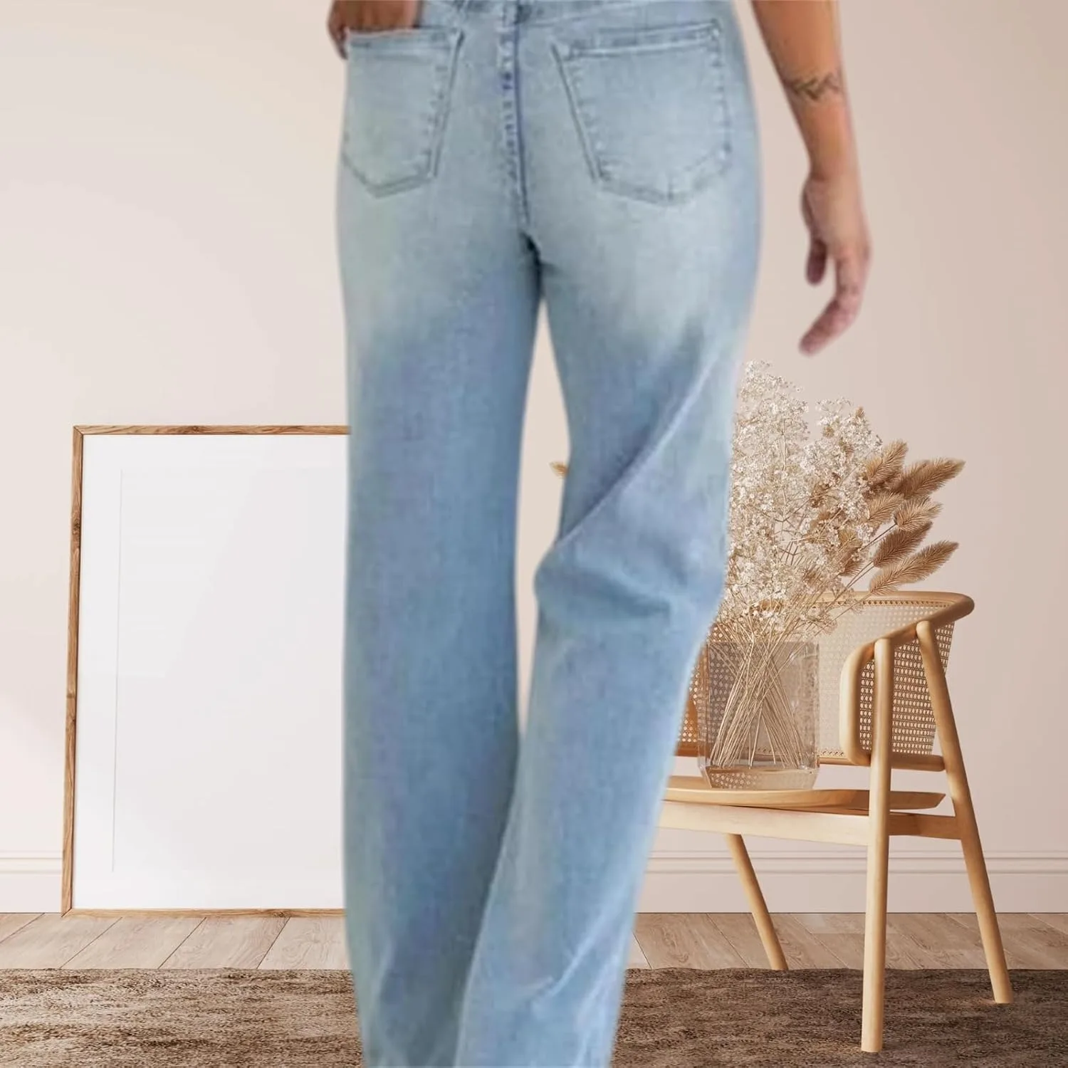 Джинсы для женщин Vintage Wash Plus-Size, Stretchy, Tummy Control, Straight Leg — фото 4
