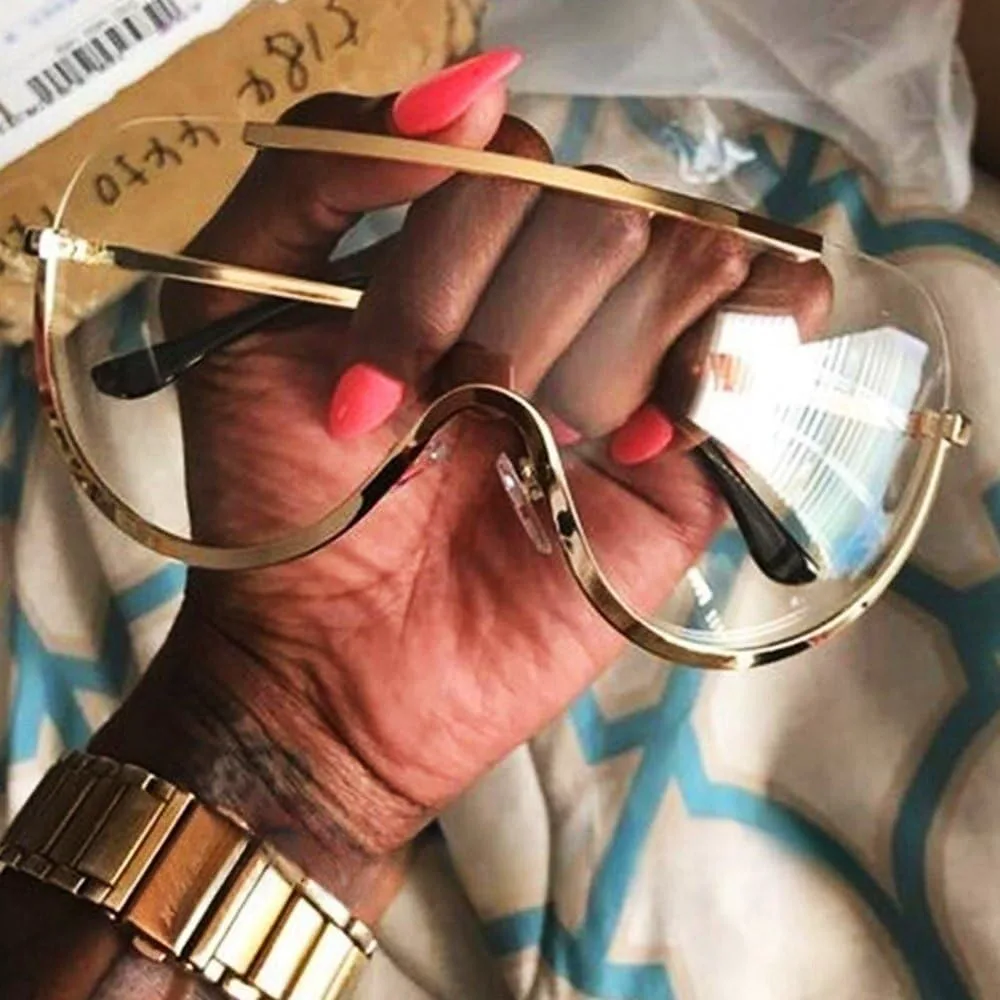 

Большие металлические солнцезащитные очки в стиле панк для женщин, полуободковые, с линзами-щитками. Модные женские солнцезащитные очки JWMSXYQR, Purple Pink