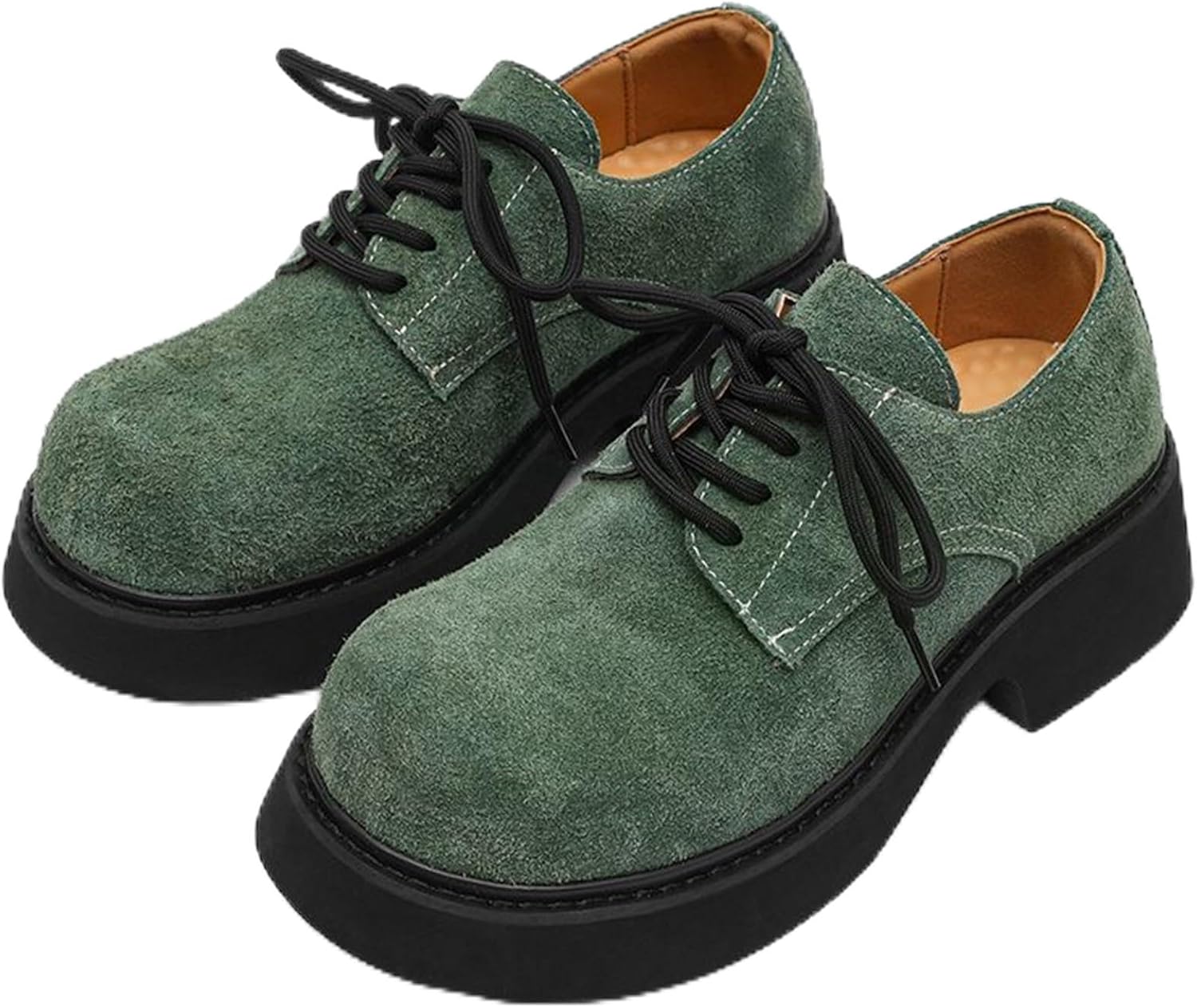 

Мужские замшевые массивные оксфорды на платформе, модные шнурованные с круглым носком, деловые повседневные комфортные классические туфли Tznbgge, зеленый