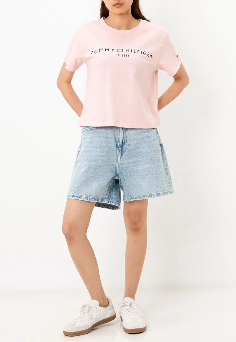 Футболка, с круглым вырезом и задним швом, Tommy Jeans Tommy Hilfiger, розовый — фото 4