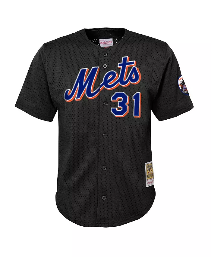 Детская тренировочная бейсбольная майка Mike цвета черный New York Mets из коллекции Cooperstown с сетчатой тканью Mitchell & Ness — фото 3