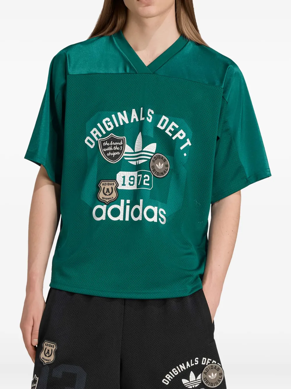 Футболка из джерси с V-образным вырезом Adidas, зеленый — фото 2