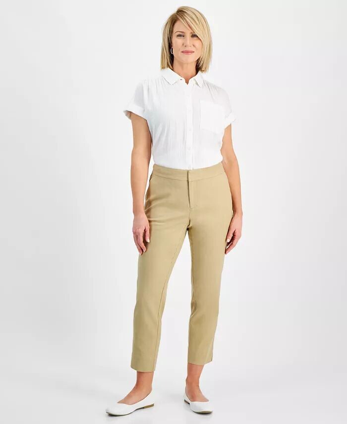 

Брюки до щиколотки из смесового льна со средней посадкой Petite Style & Co, бежевый