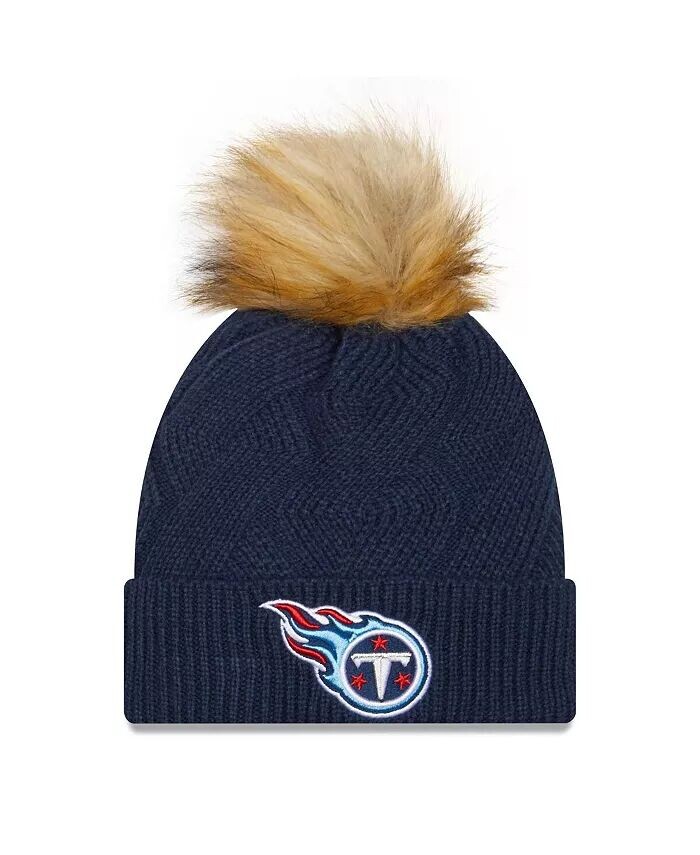 

Женская темно-синяя вязаная шапка Tennessee Titans Snowy с манжетами и помпоном New Era, синий