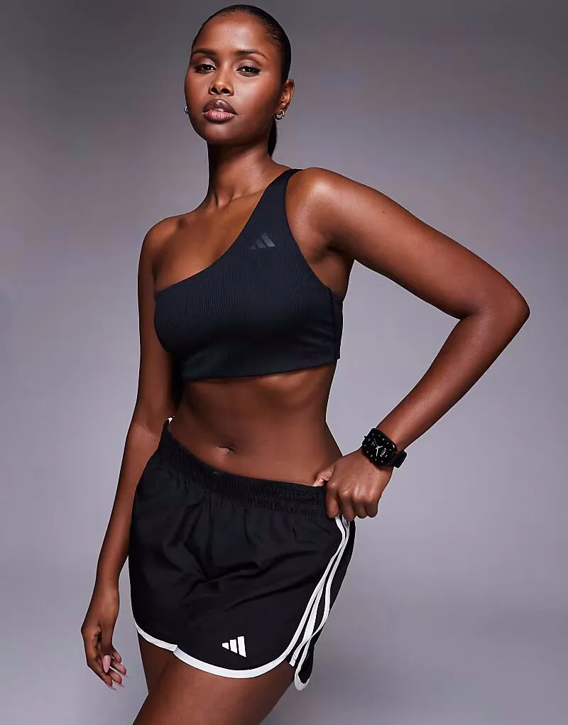 Adidas performance Спортивный бюстгальтер Adidas Training Optime с ребристой текстурой и легкой поддержкой, на одно плечо, черный