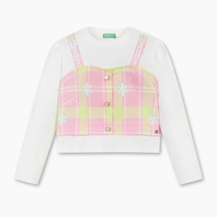 Детская многослойная футболка Flower Pop айвори от Benetton Kids