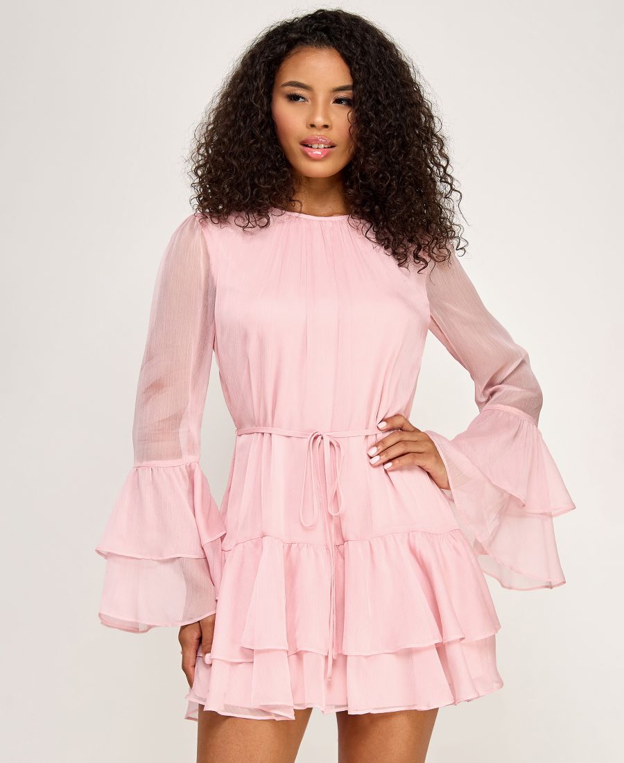 

Мини-платье с круглым вырезом и многослойными оборками для подростков SENI & CADE, Mauve