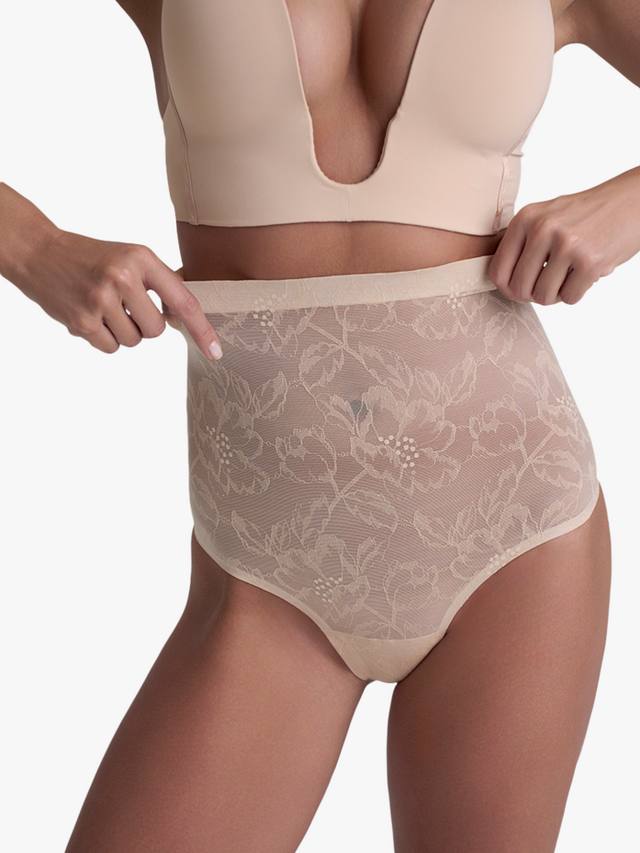 

Кружевное утягивающее стринги с высокой талией Bye Bra, Beige